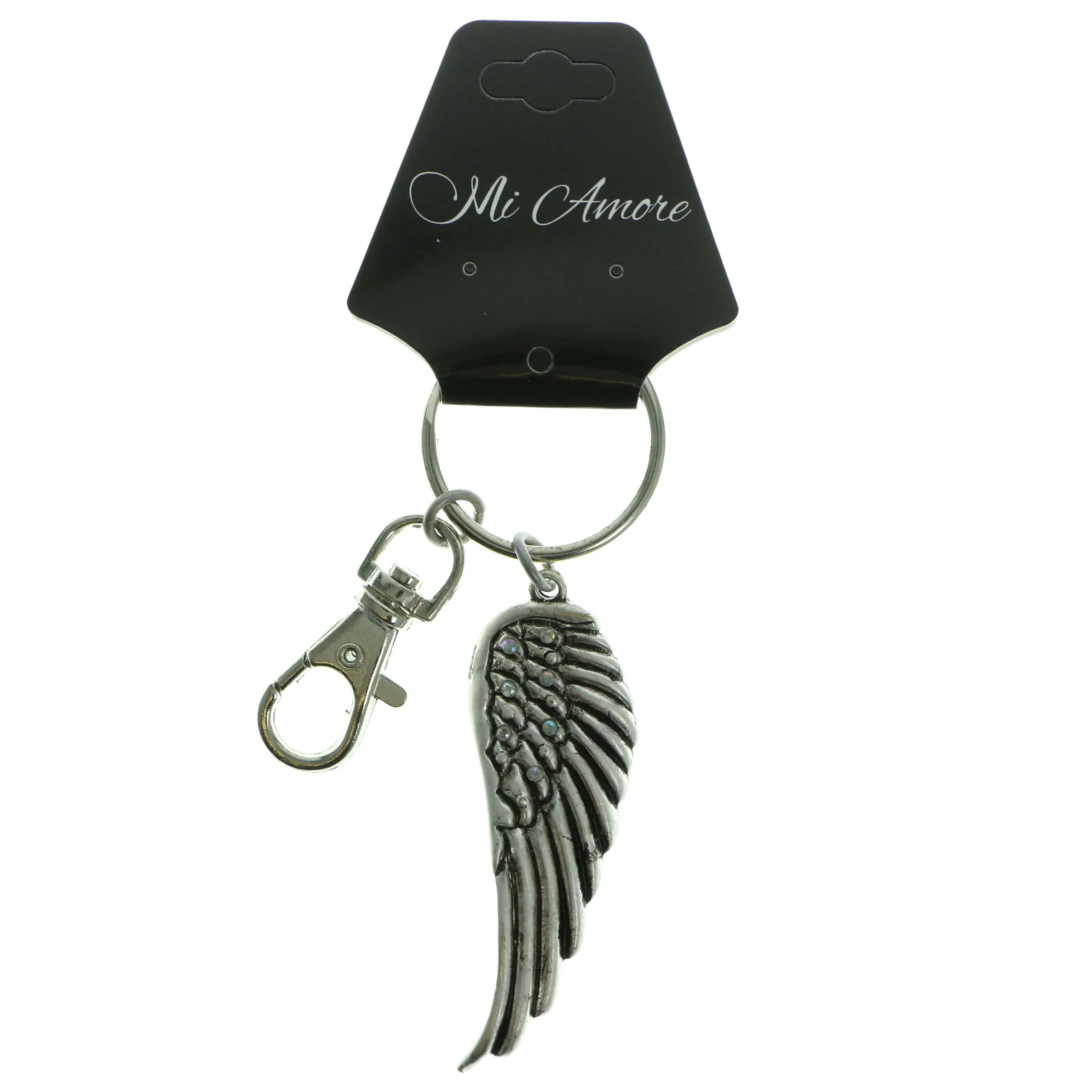 Angel Wing Split-Ring-Keychain With Crystal Accents  Silver-Tone Color #099