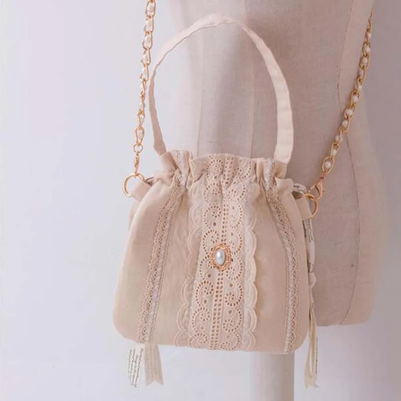 Angelatracy Elegent Diamond Pearl Lace Beige Chain