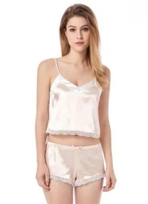 Beige Cropped Silk Sleepwear