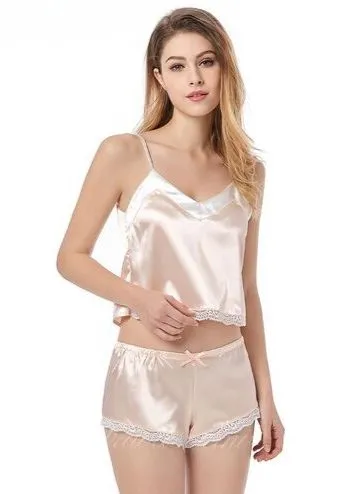 Beige Cropped Silk Sleepwear