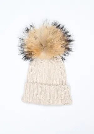 Beige Oat PomPom Hat
