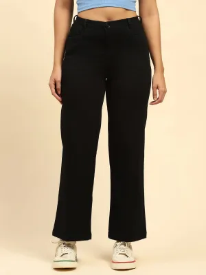 Black Cotton Blend Stretchable Wide Leg Trouser