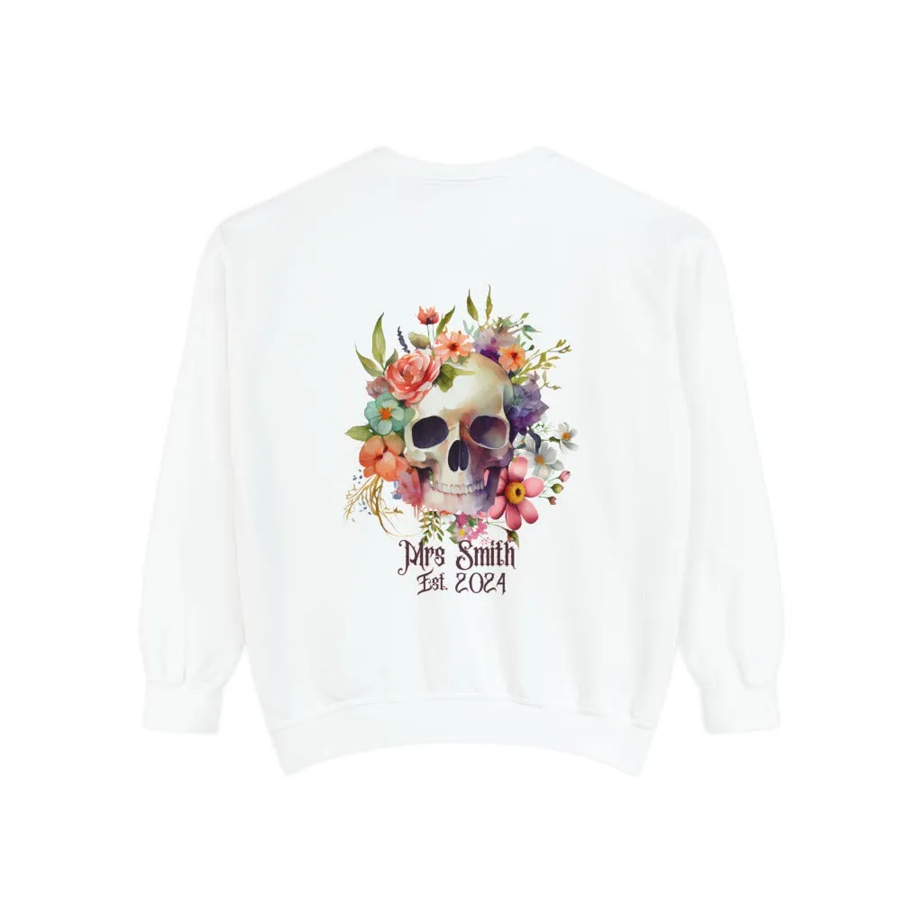 Bride Comfort Colors Sweatshirt, Flower Skull