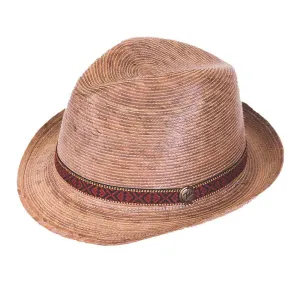 Burnt Palm Leaf Fedora Hat with Tribal Band- Tula Hats