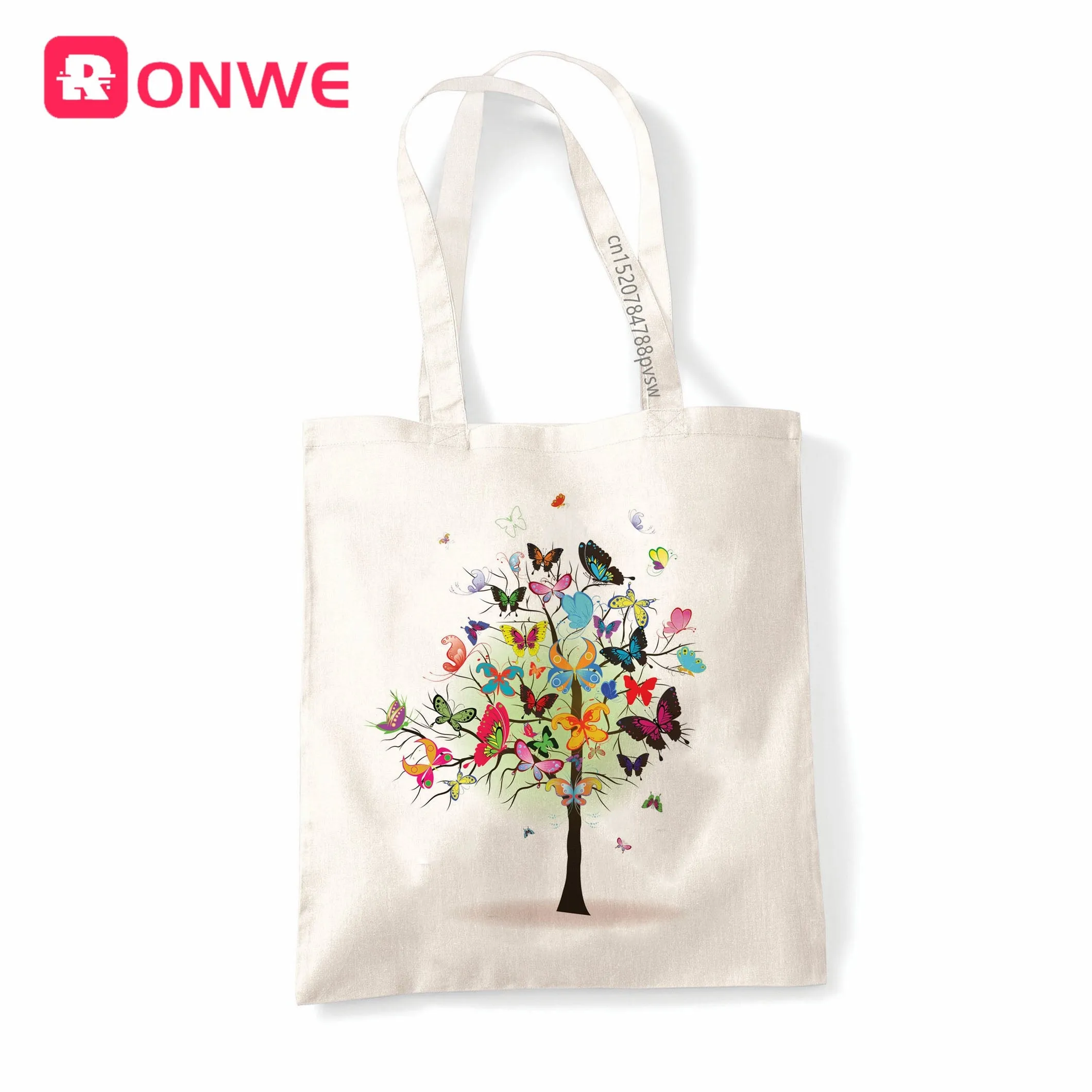 Butterfly Tree Print Reusable Women Shopping Canvas Bag Girl Tote Eco
