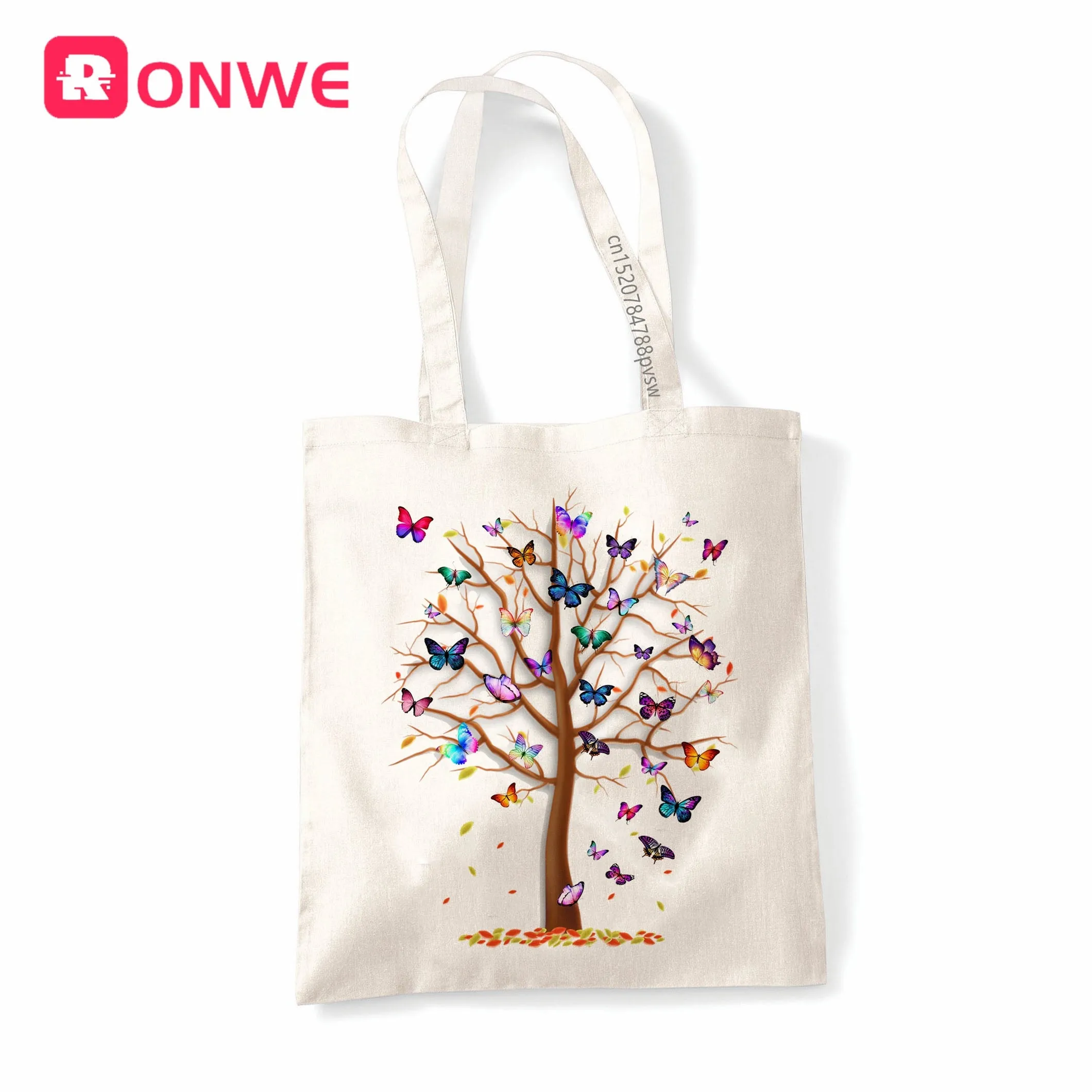 Butterfly Tree Print Reusable Women Shopping Canvas Bag Girl Tote Eco