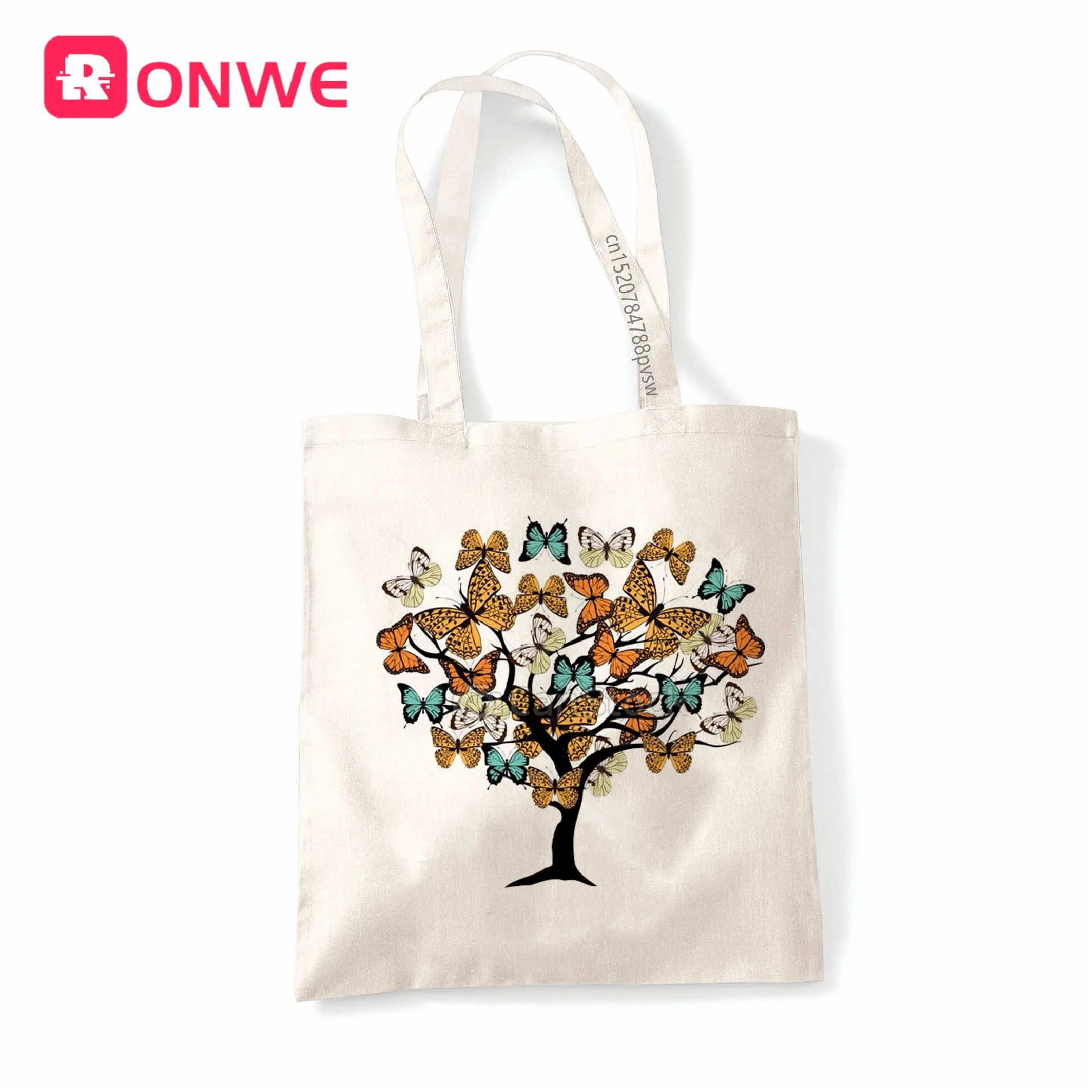 Butterfly Tree Print Reusable Women Shopping Canvas Bag Girl Tote Eco