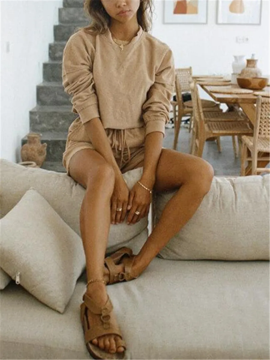 Casual Solid Color Short Comfort Sets