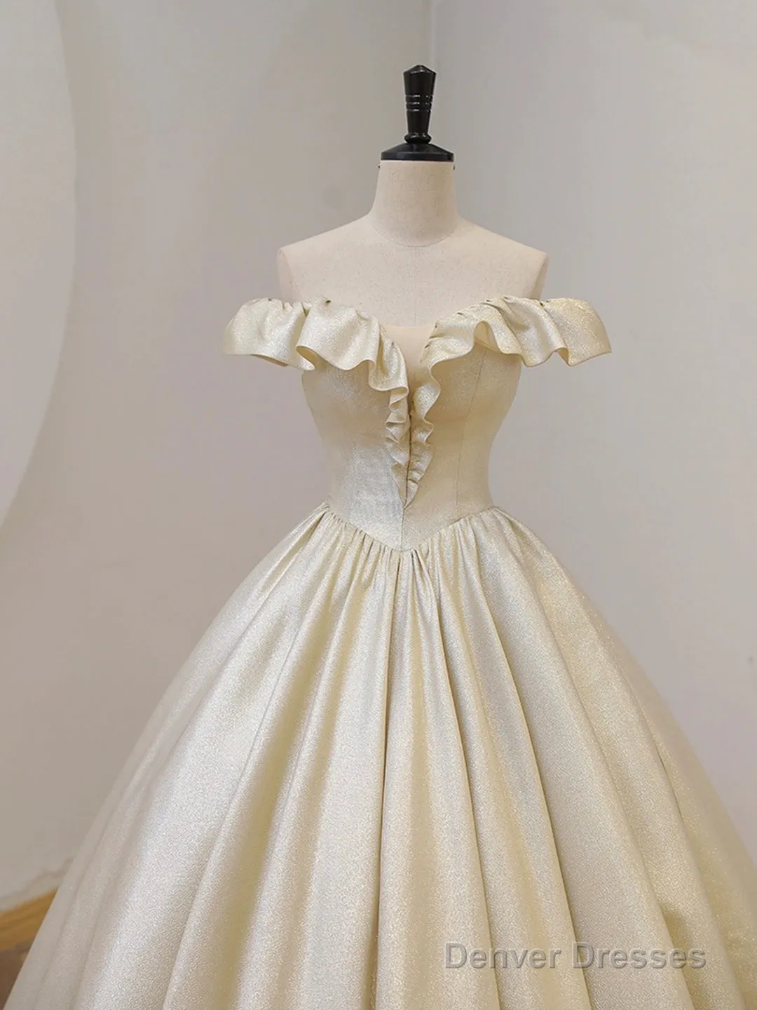 Champagne Off The Shoulder Floor Length Prom Dress, Elegant A-Line Evening Party Dress