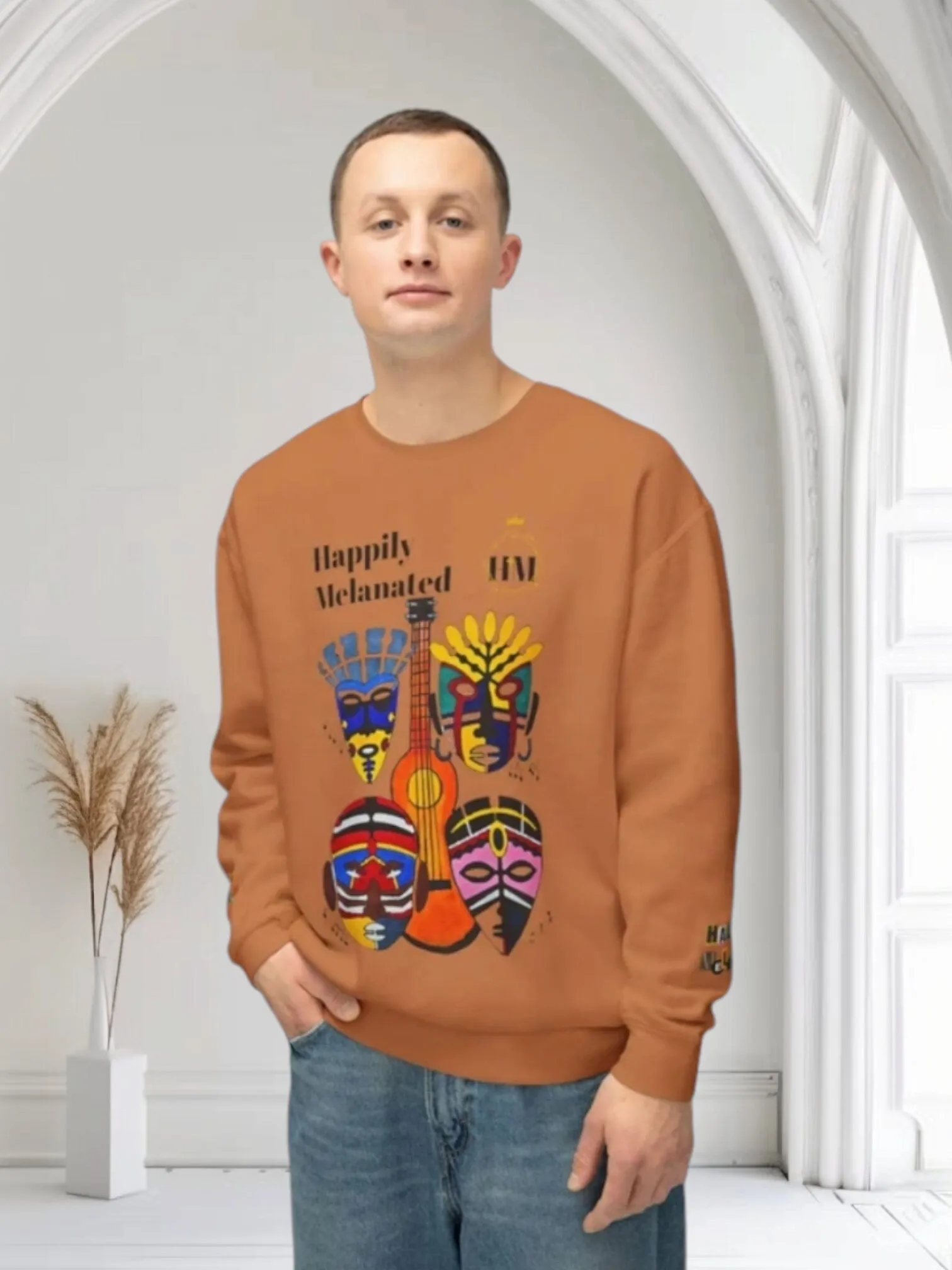 Colorful African Streetwear Unisex Sweatshirt, Hand-Drawn Tribal Art with Bob Marley Quote