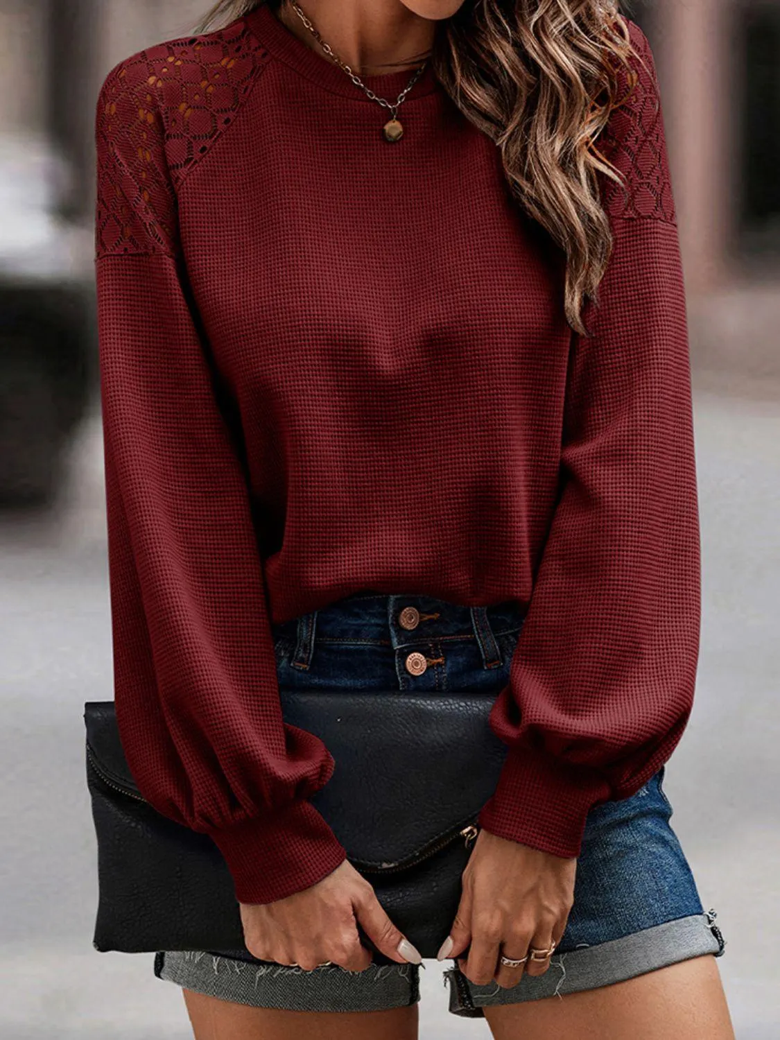 Cozy Cuddle Crew Neck Lantern Sleeve Top