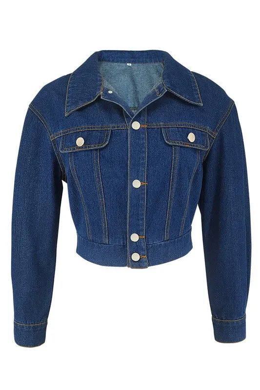 Cropped Hobo Long Sleeve Navy Denim Jacket