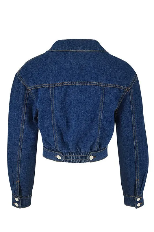 Cropped Hobo Long Sleeve Navy Denim Jacket