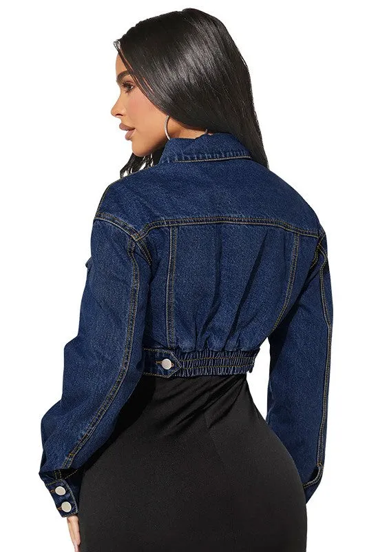Cropped Hobo Long Sleeve Navy Denim Jacket