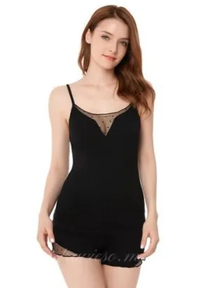 Deep V Neck Black Sleepwear