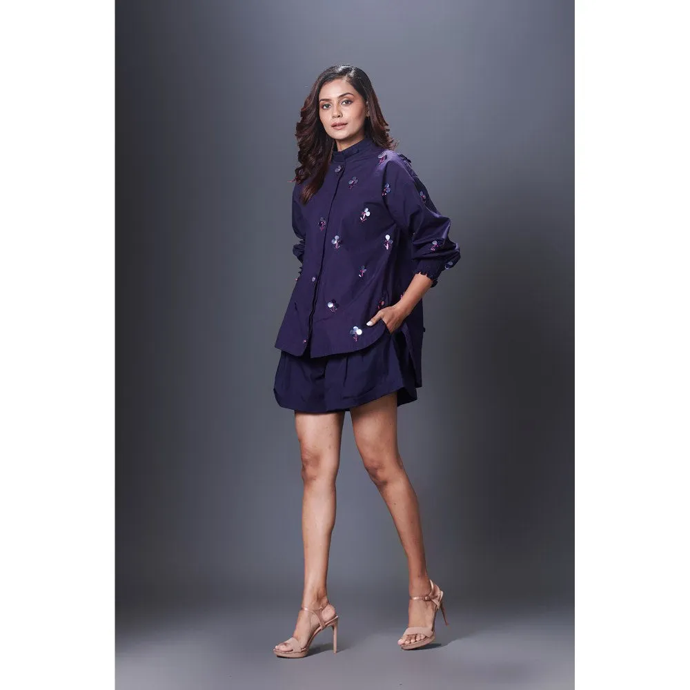 Deepika Arora Navy Blue Embellished Shirt