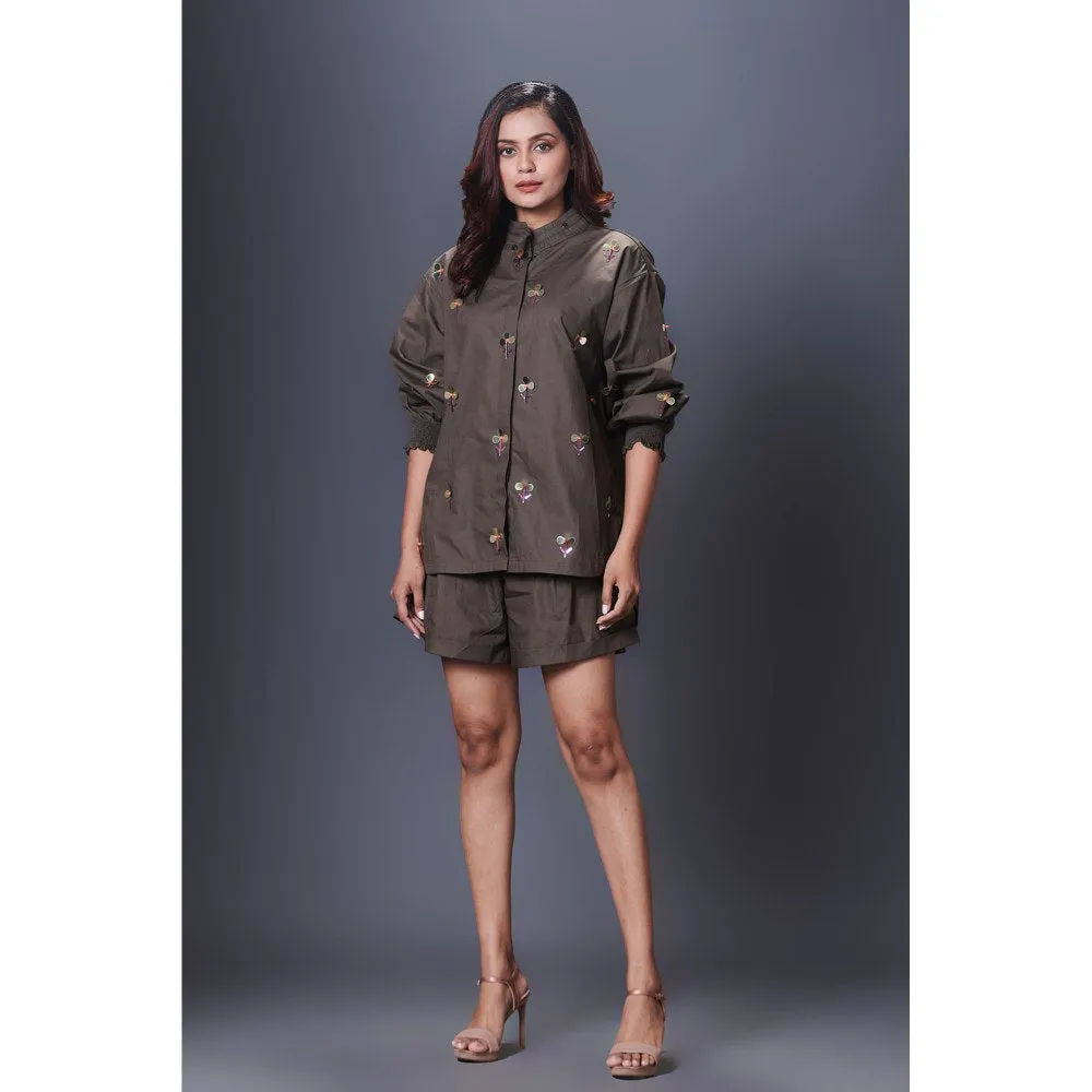 Deepika Arora Olive Embellished Shirt