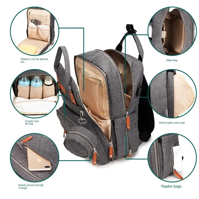 Diaper Bags Mommy Bag Embroidered Large Capacity 5-Piece Multi-Functional Backpack