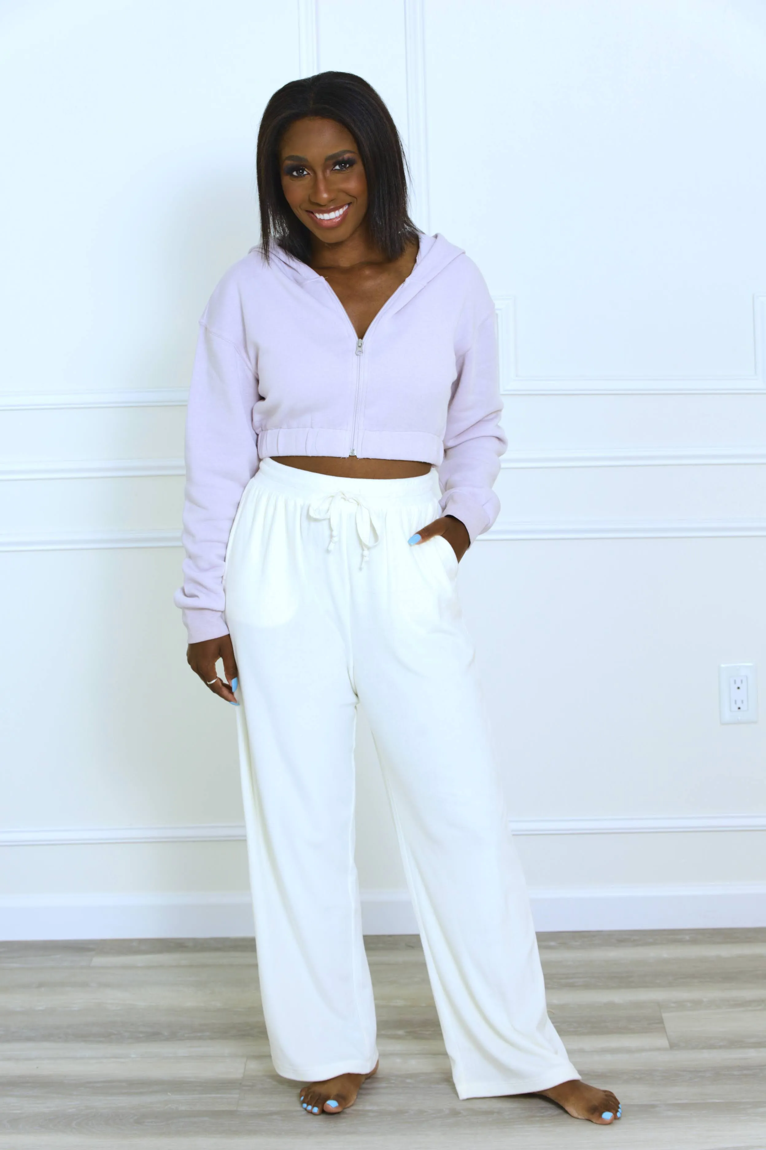 Do Not Disturb Velour Sweatpants - Whipped Cream