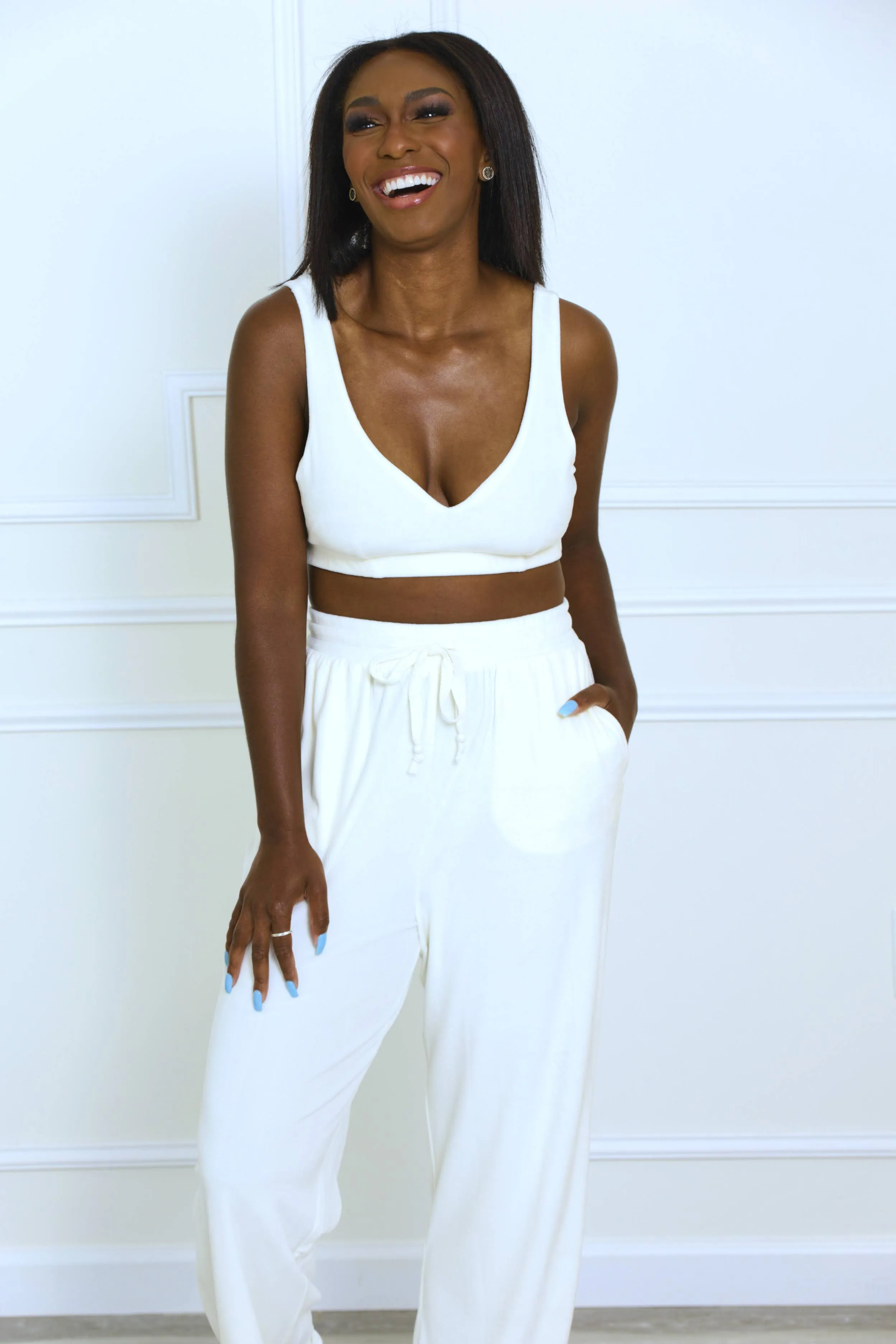 Do Not Disturb Velour Sweatpants - Whipped Cream
