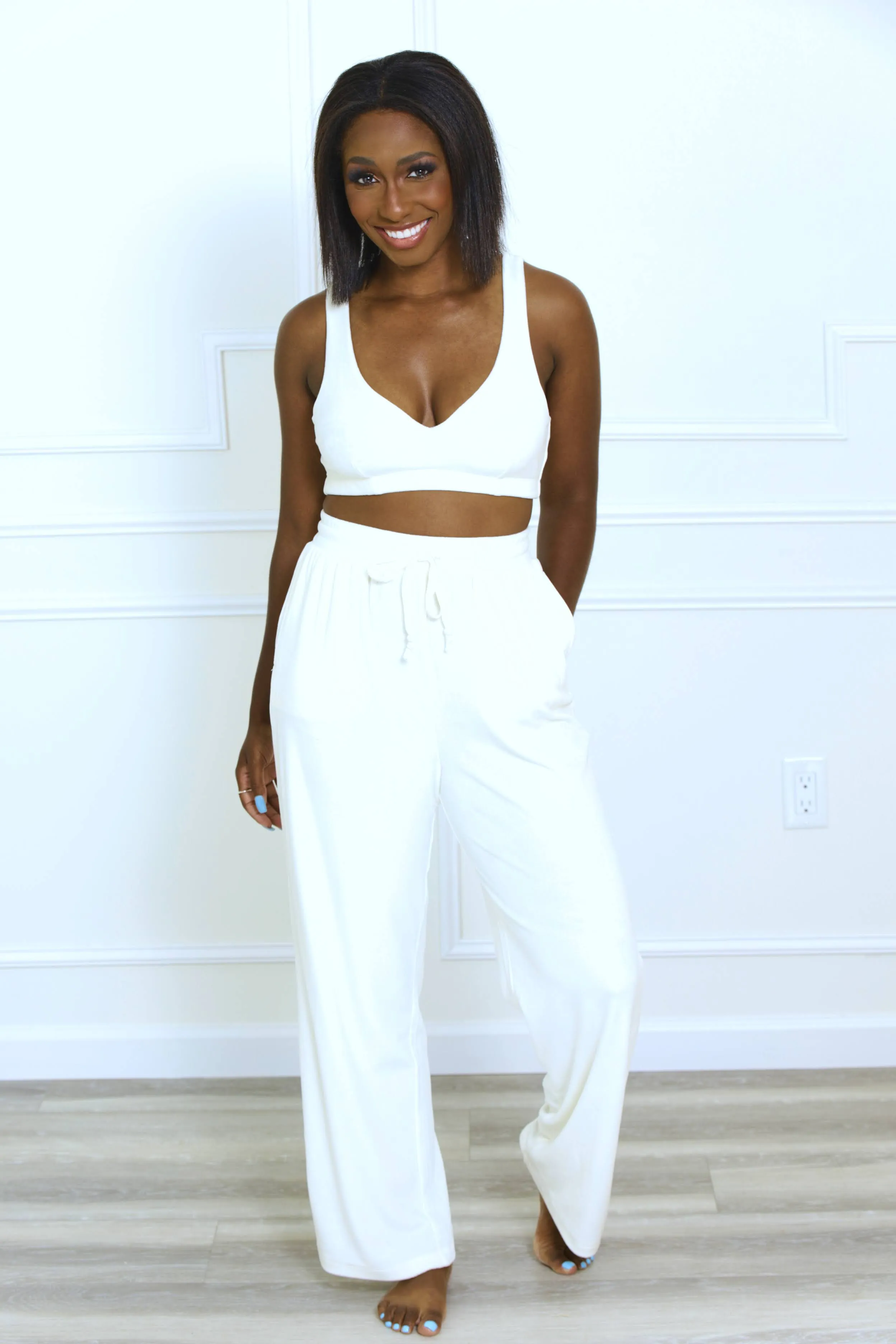 Do Not Disturb Velour Sweatpants - Whipped Cream