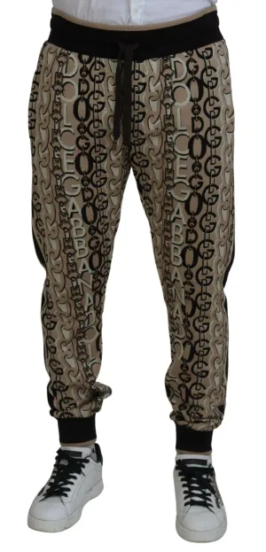 Dolce & Gabbana Beige Logo Print Cotton Jogger Pants