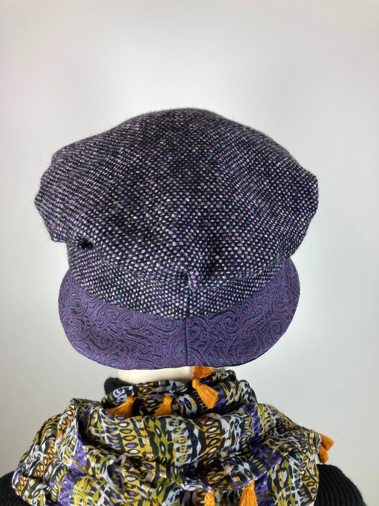 Downton Abbey Hat. Shabby chic Purple black Cloche Hat. Stylish fabric Winter bucket hat. Womens Travel Hat. Great Gatsby Hat.