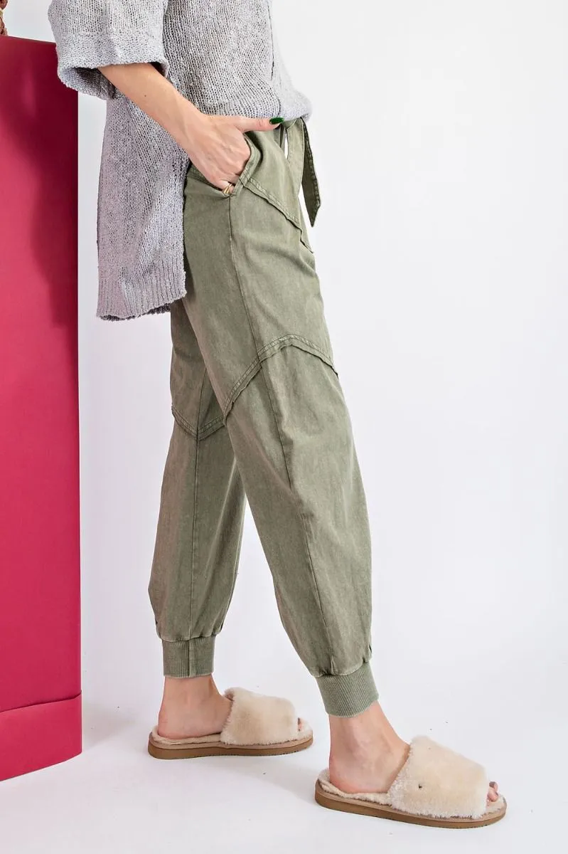 Easel Washed Terry Knit Front Tie Waist Jogger Pants by Sensual Fashion Boutique