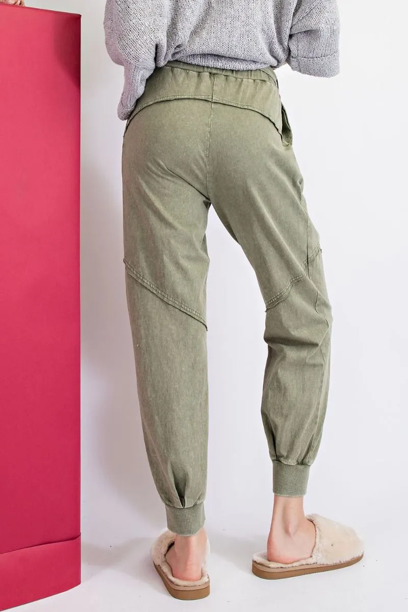 Easel Washed Terry Knit Front Tie Waist Jogger Pants by Sensual Fashion Boutique