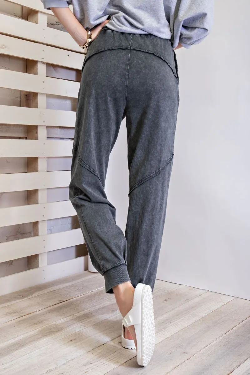 Easel Washed Terry Knit Front Tie Waist Jogger Pants by Sensual Fashion Boutique