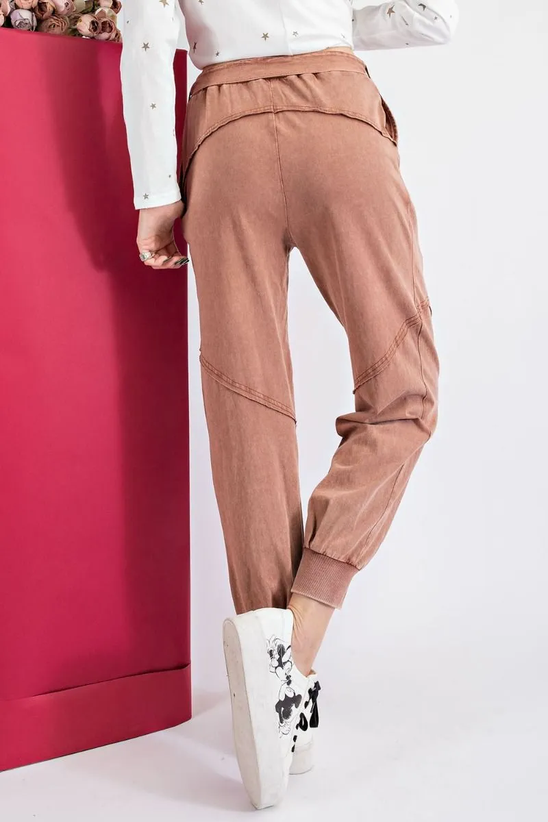 Easel Washed Terry Knit Front Tie Waist Jogger Pants by Sensual Fashion Boutique