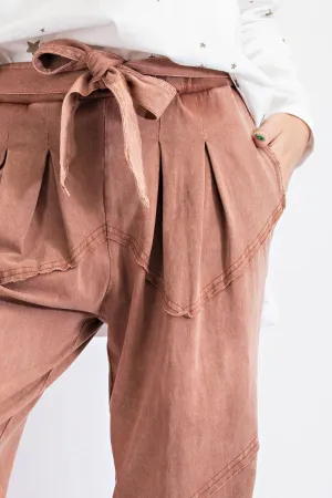 Easel Washed Terry Knit Front Tie Waist Jogger Pants by Sensual Fashion Boutique