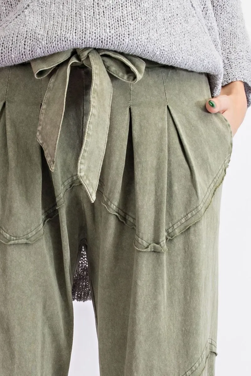 Easel Washed Terry Knit Front Tie Waist Jogger Pants by Sensual Fashion Boutique