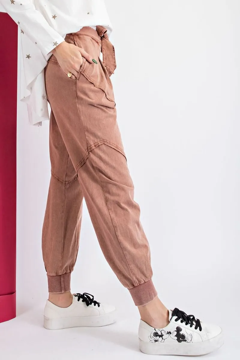 Easel Washed Terry Knit Front Tie Waist Jogger Pants by Sensual Fashion Boutique