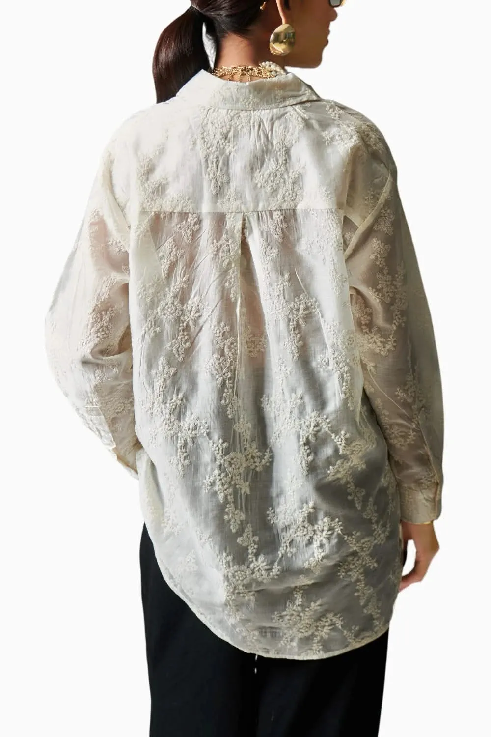 Elegant Floral Button Down Embroidered Shirt