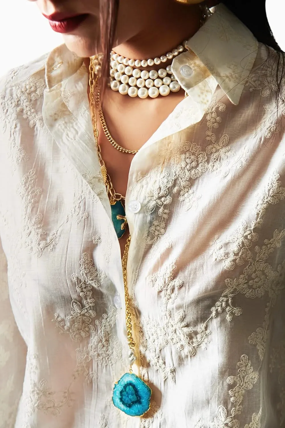 Elegant Floral Button Down Embroidered Shirt