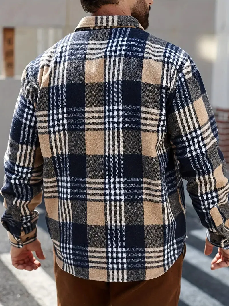 Geruite fleece herenjas - Warme, lange mouwen Button-Up voor herfst/winter