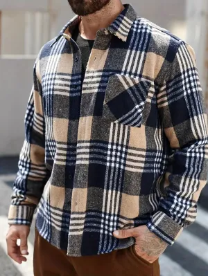 Geruite fleece herenjas - Warme, lange mouwen Button-Up voor herfst/winter