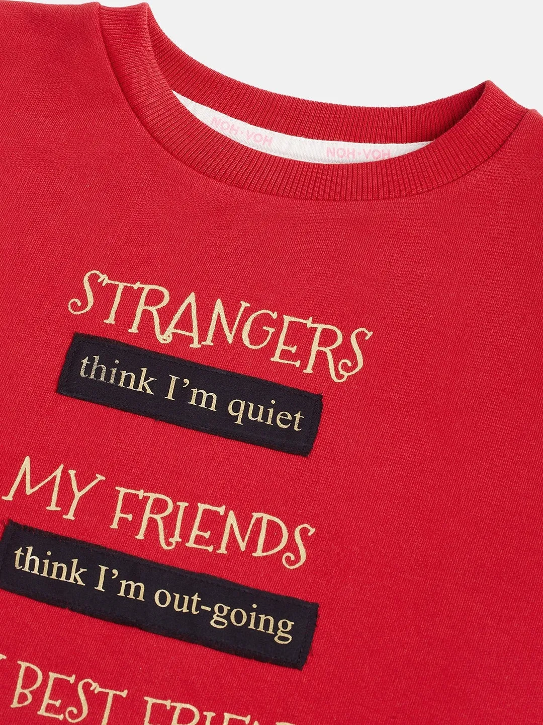 Girls Red Terry Strangers Quote Crop Sweatshirt