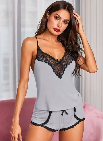 Gray Lace Cami Set
