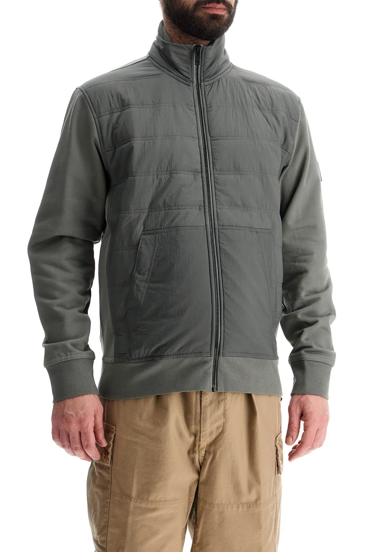 gray quilted high collar zip sweatshirt 50524243 OPEN GREY