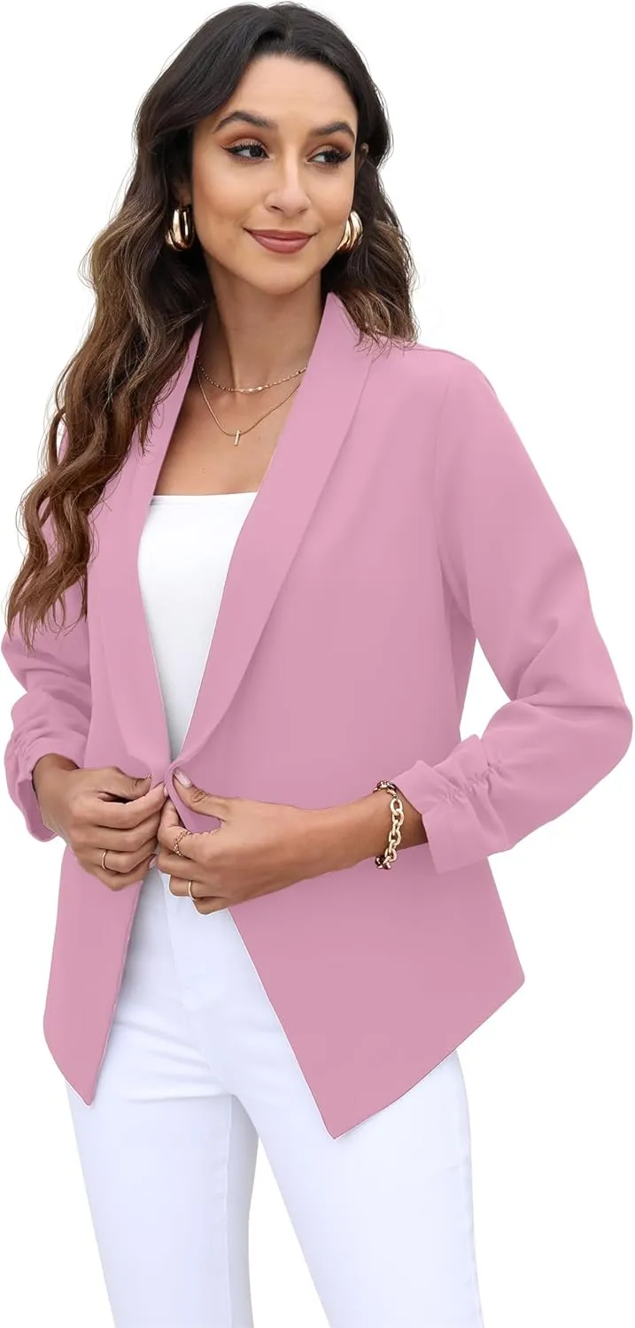 GRECERELLE Women's Blazer Suit Open Front Cardigan 3/4 Sleeve Fitted Jacket Casual Office Cropped Blazer