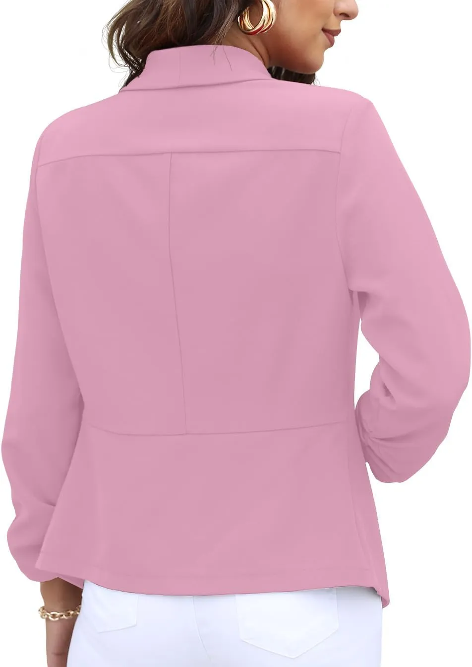 GRECERELLE Women's Blazer Suit Open Front Cardigan 3/4 Sleeve Fitted Jacket Casual Office Cropped Blazer