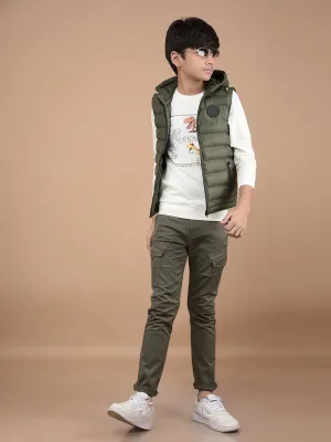 Green Hooded Neck 100% Nylon Sleeveless Puffer Jacket