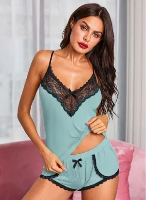 Green Lace Cami Set