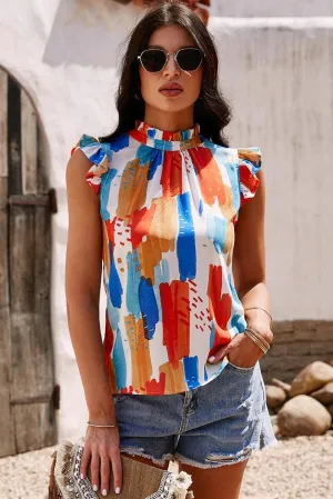 I Don't Care Brush Stroke Mock Neck Blouse