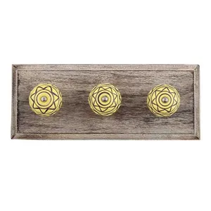 Indianshelf Handmade 3 Artistic Vintage Brown Wooden Pattern Etched Wall Hooks Hangers/Clothes Hooks Wall Mount