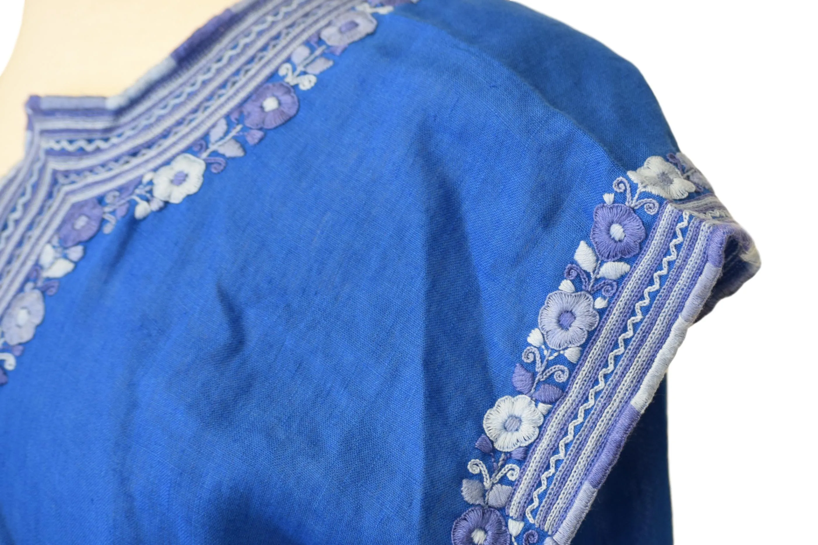Kahlo Mexican Top - Linen - Brilliant Blue