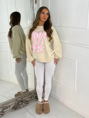'Kiss Me' Oversized Sweatshirt - Cream