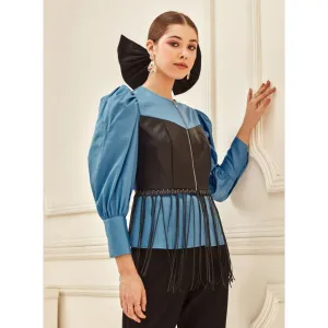 Label Deepika Nagpal Azure Leather Corset Shirt With Fringes